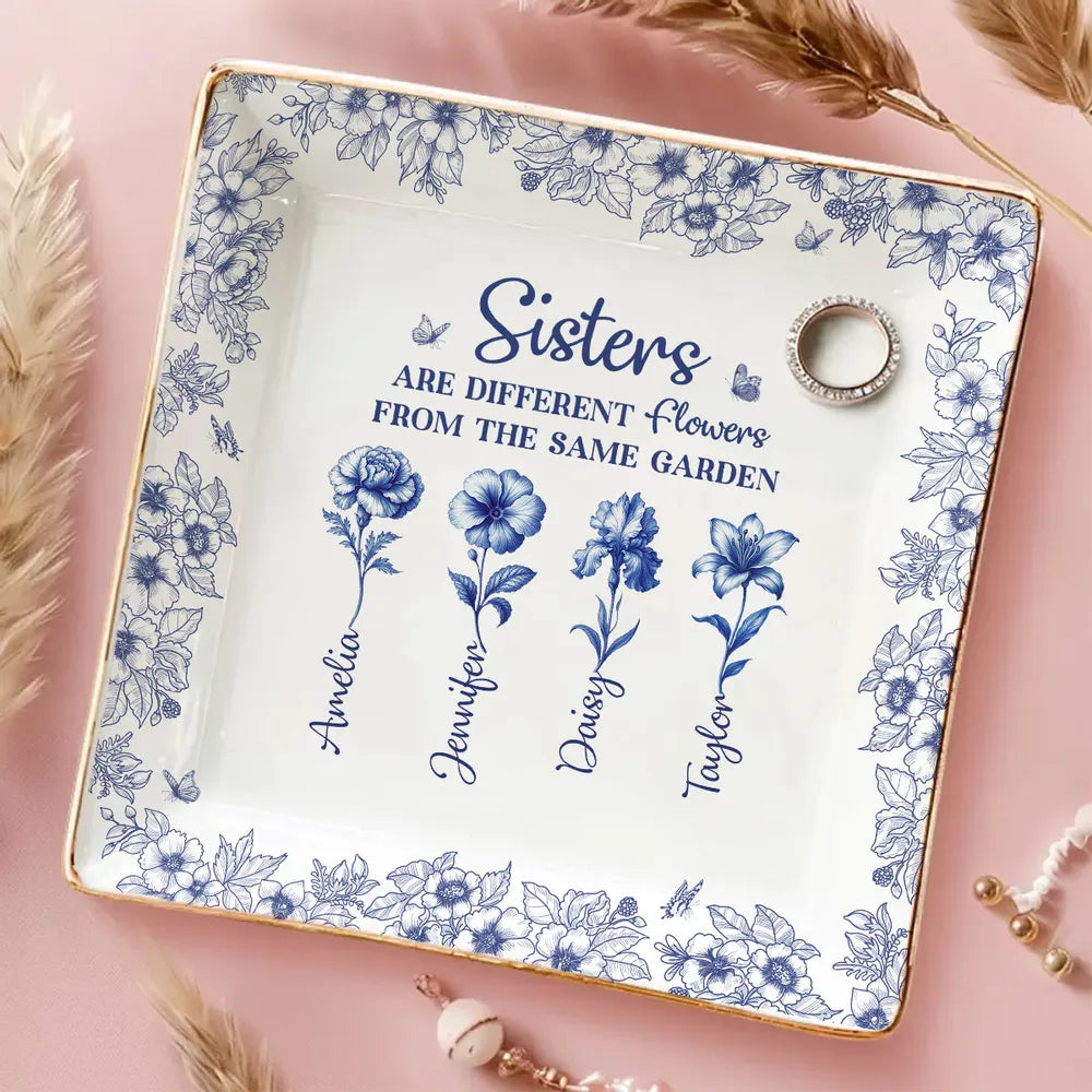 Personalized Floral Ceramic Plate for Sisters - Sentimental Gift for Family Celebrations Jewelry MagicInPrints
