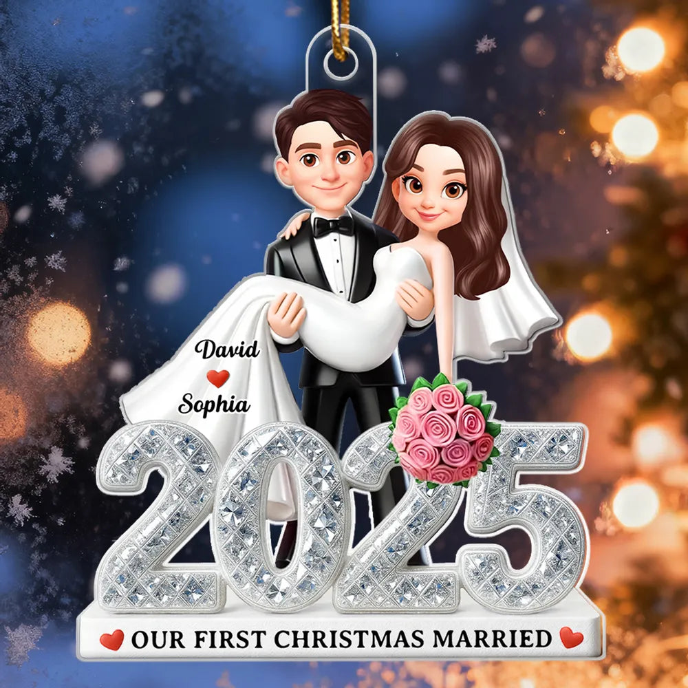 Personalized Wedding Couple Ornament 2025 for Newlyweds - First Christmas Married Ornament MagicInPrints