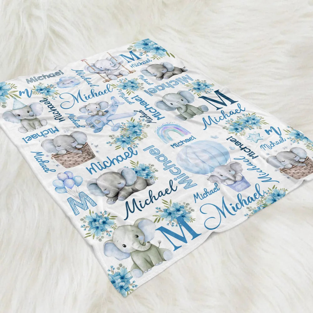 Personalized Baby Blanket for Girls - Cute Elephant Design with Name - Nursery Decor Blanket MagicInPrints