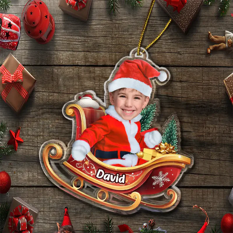 Personalized Baby Photo Christmas Ornament - Custom Santa Sleigh Decoration Ornament MagicInPrints