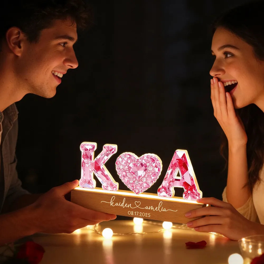 Personalized LED Crystal Initials Lamp for Couples - Romantic Gift Plaque MagicInPrints