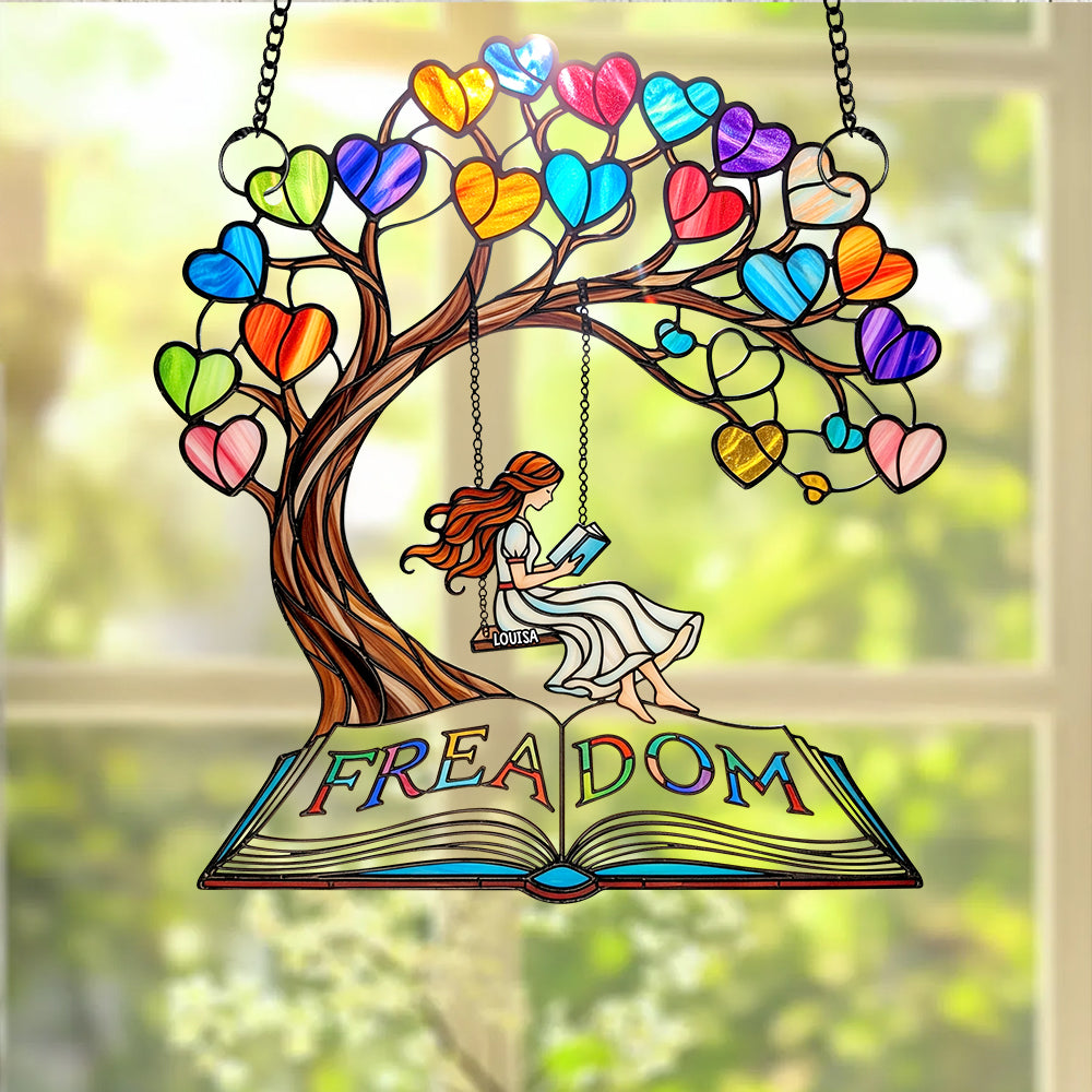 Unlock Your Imagination - Personalized Reading Girl Suncatcher Ornament - Gift for Book Lovers, Readers, and Friends Ornament MagicInPrints