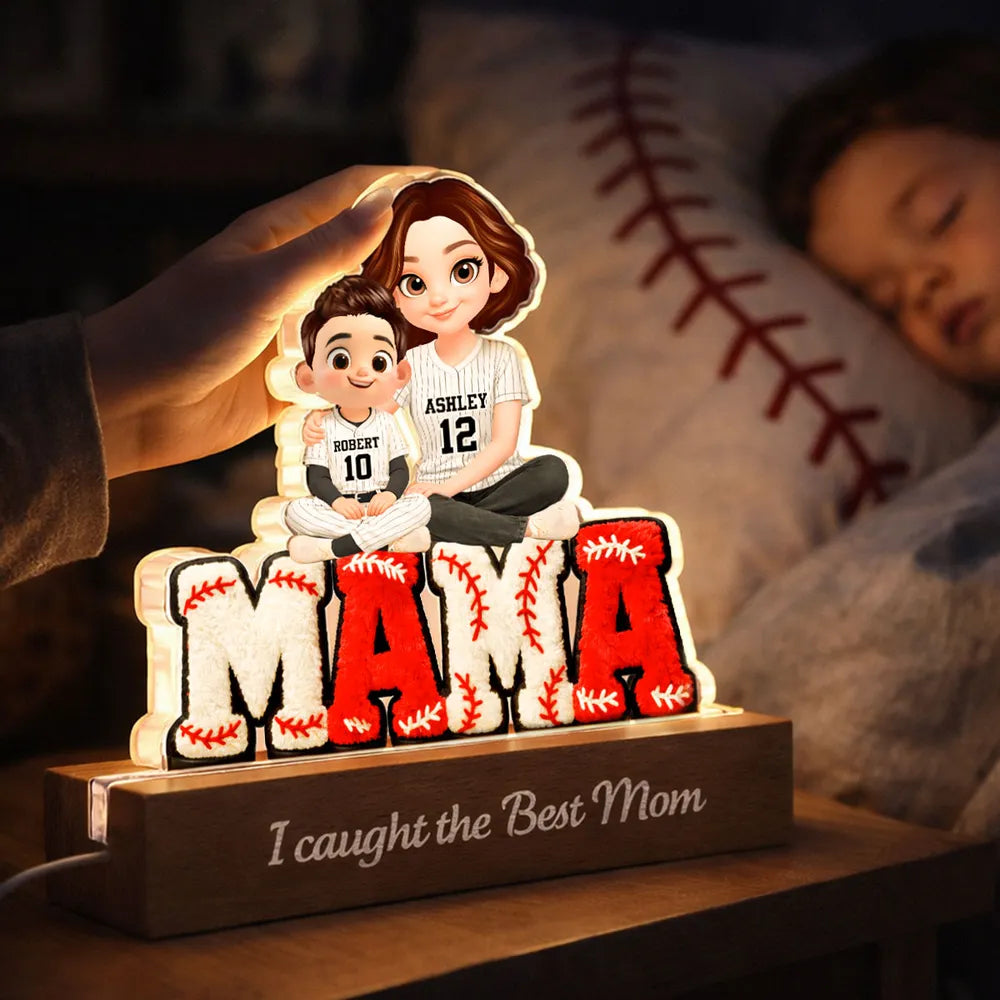 Personalized LED Baseball Mom Sign with Kids' Names - Mother's Day Gift Plaque MagicInPrints