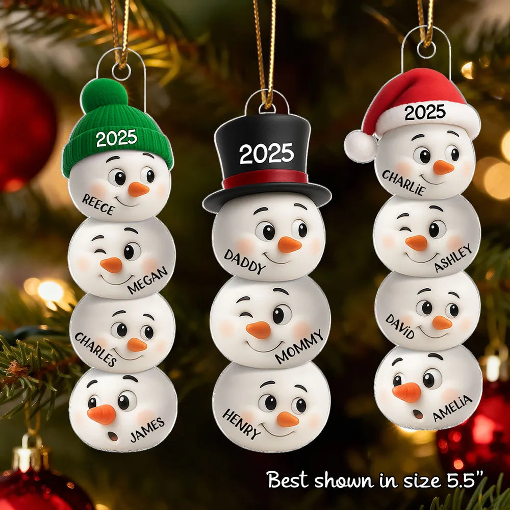 Personalized Snowman Family Christmas Ornaments 2025 - Holiday Tree Decoration Ornament MagicInPrints