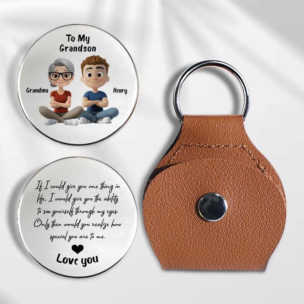 Personalized Leather Keychain for Grandson - Heartfelt Gift from Grandma Keychain MagicInPrints