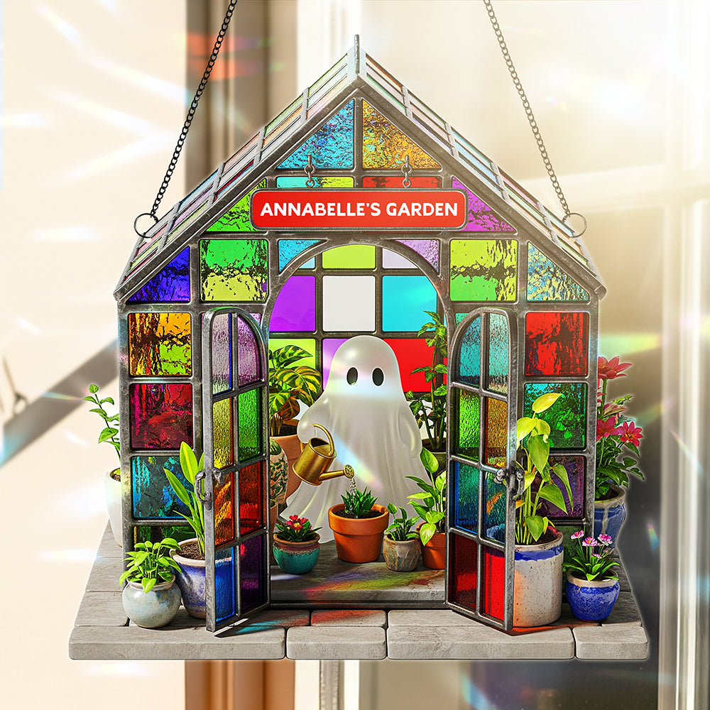“Bring a Touch of Magic to Any Home” - Ghost Garden House Suncatcher, Personalized Gift for Plant Lovers & Friends Ornament MagicInPrints