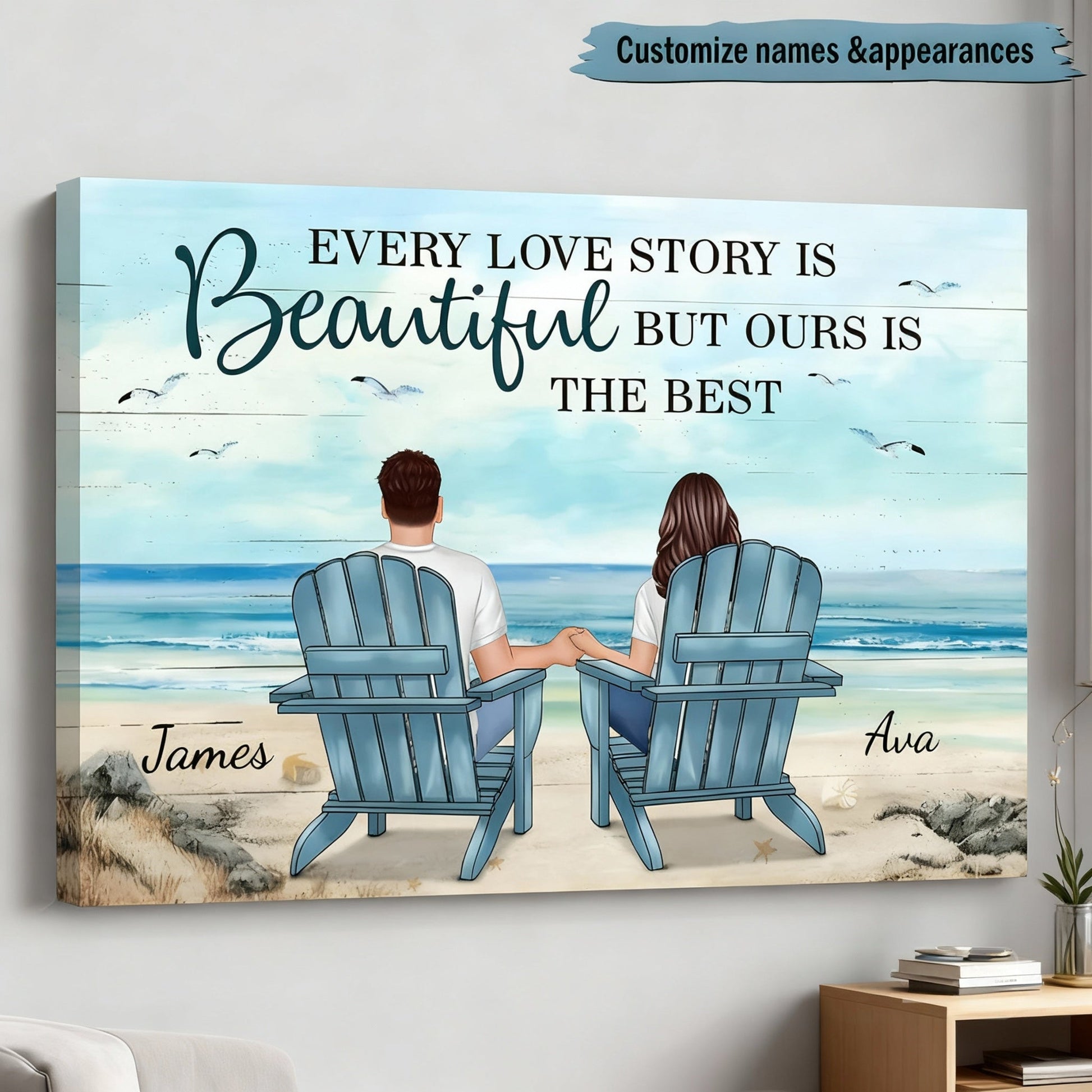 Personalized Couples Beach Canvas Art - Romantic Gift for Anniversaries Poster or Canvas MagicInPrints
