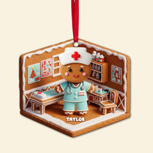 Load image into Gallery viewer, “Celebrate the Caring Spirit!” - Nurse Gingerbread Christmas Wood Ornament - Personalized Gift for Nurses Ornament MagicInPrints
