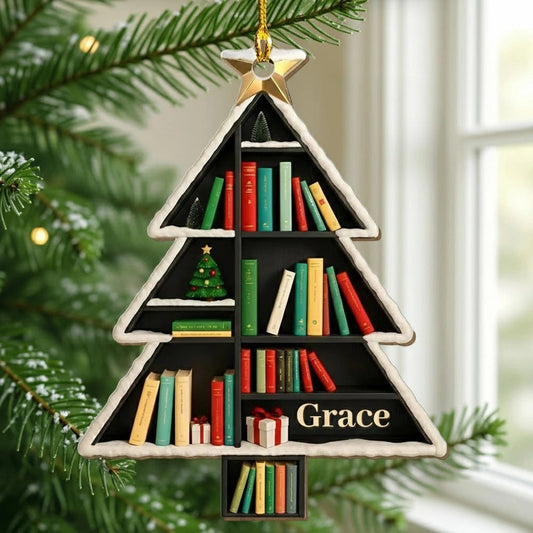 Personalized Christmas Tree Bookshelf Ornament for Book Lovers - Holiday Decor Ornament MagicInPrints