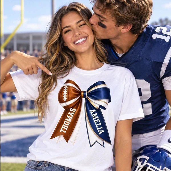 Personalized Classic Tee with Football Cheer Bow Gift for Fans