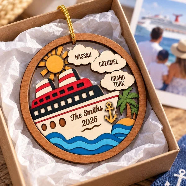 Personalized 2-Layer Wooden Ornament Travel Gift for Family