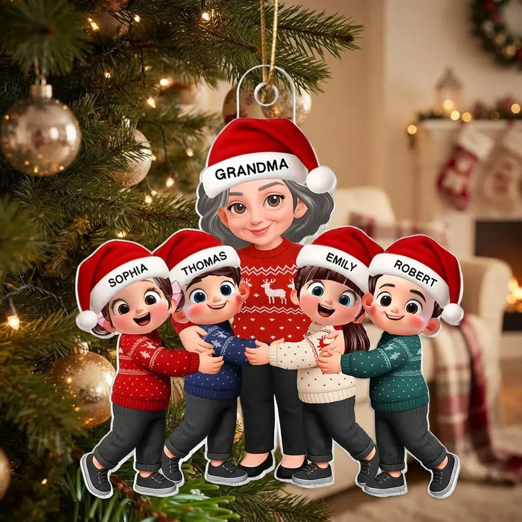 Personalized Acrylic Christmas Ornament for Grandma with Grandkids