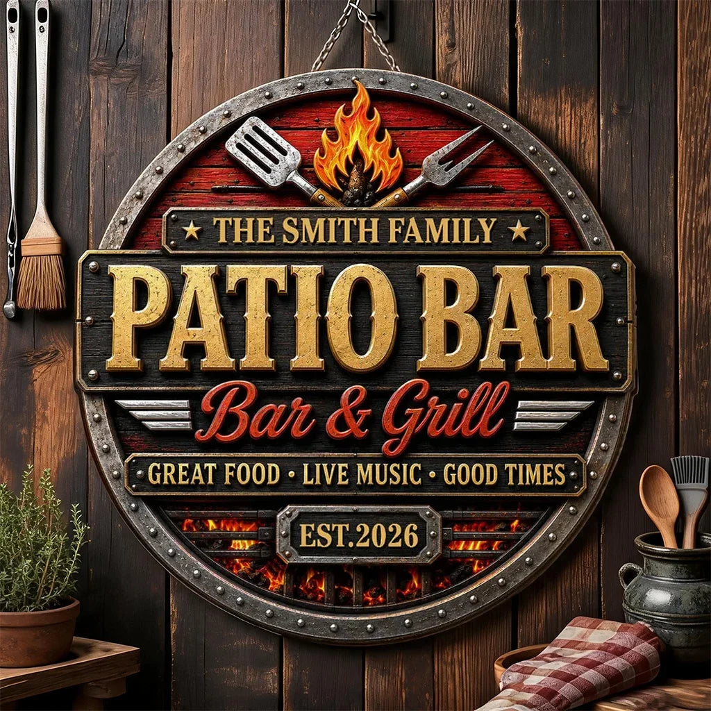 Personalized Wooden Grill Sign Custom Family Name Home Decor