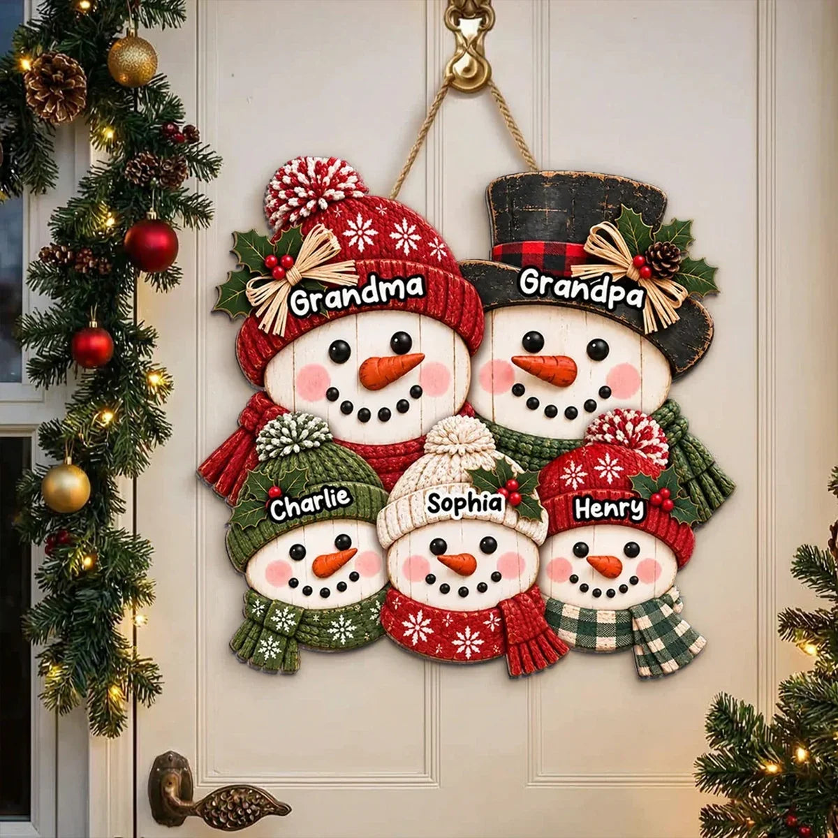 Personalized Wooden Snowman Sign for Grandma and Grandpa Holiday Decor