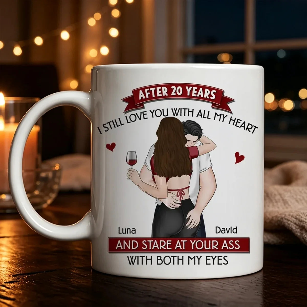 Personalized Ceramic Mug Cute Hugging Couple Gift for Spouse