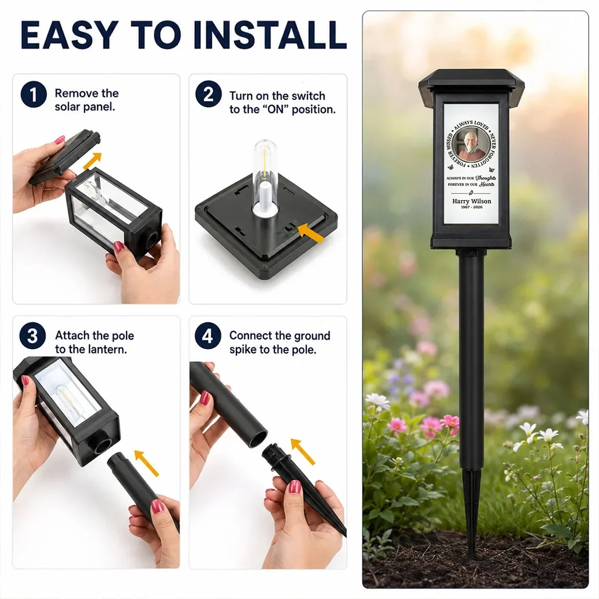 Personalized Solar Memorial Garden Light with Photo & Name Remembrance Gift for Loved Ones
