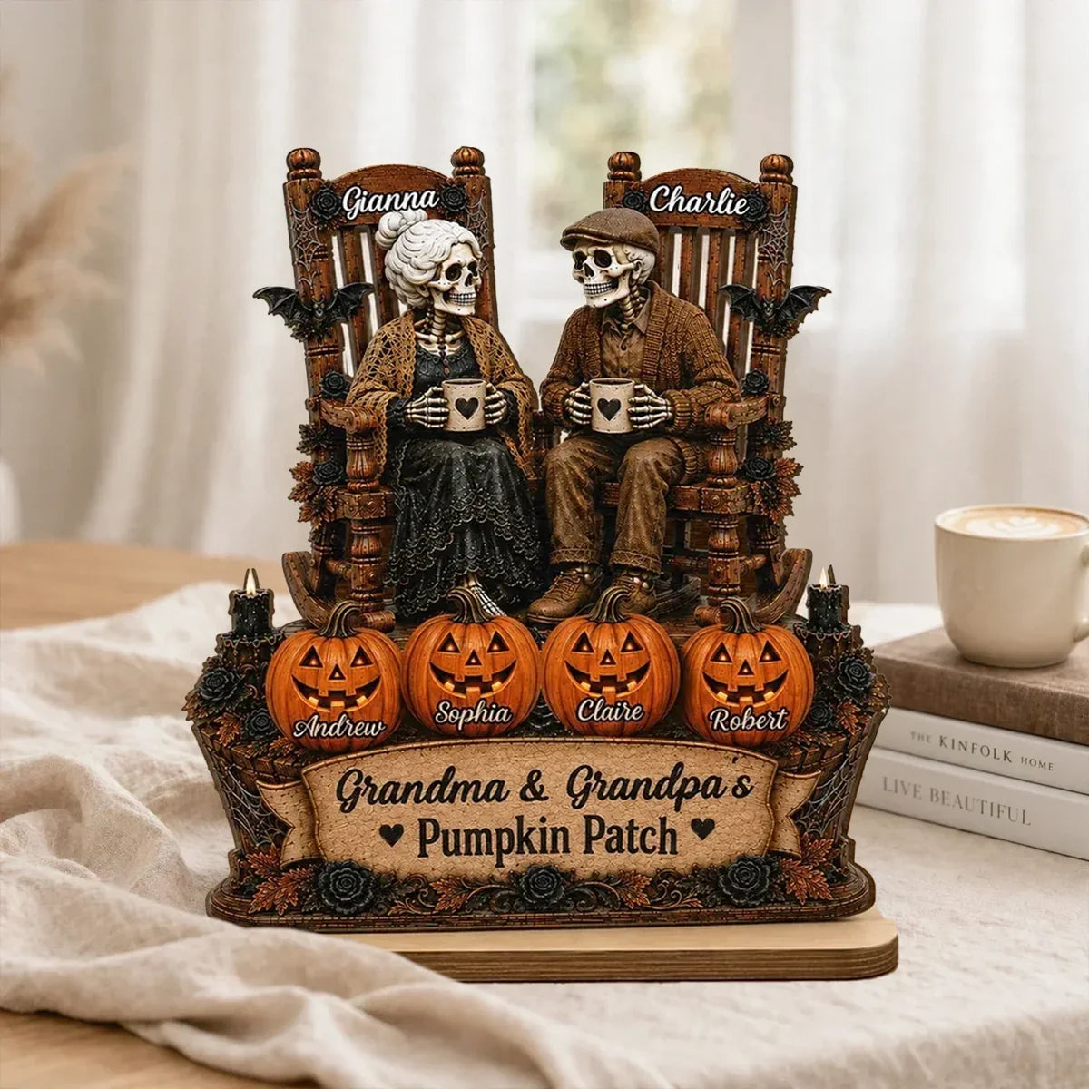 Personalized Skeleton Couple Wooden Plaque Gift for Family Halloween Decor