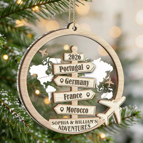Personalized Travel Map Ornament Custom Gift for Couples