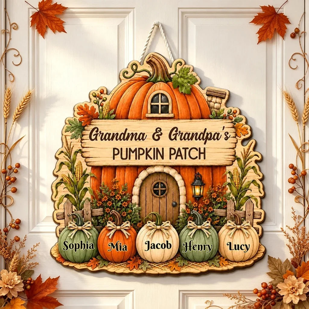 Personalized Wooden Sign Fall Pumpkin Gift for Grandma Grandpa