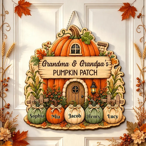 Personalized Wooden Sign Fall Pumpkin Gift for Grandma Grandpa