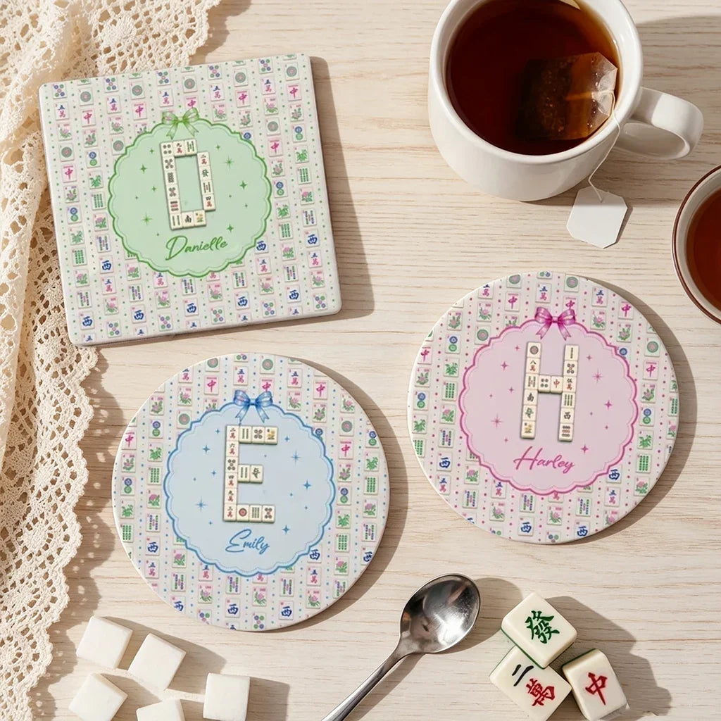 Personalized Round Ceramic Coaster Mahjong Gift for Game Night