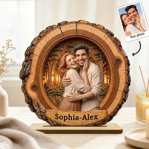 Personalized 2-Layer Wooden Plaque Hugging Couple Gift for Partner