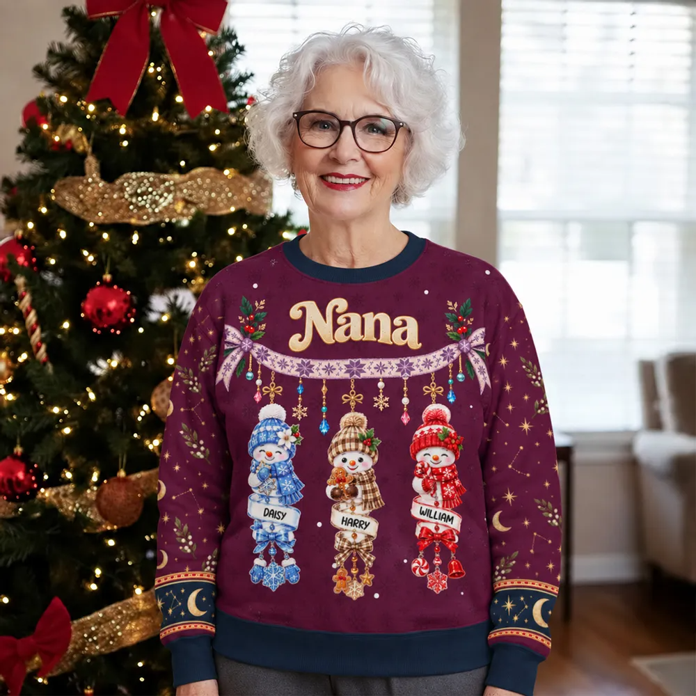 Personalized Snowman Family Sweatshirt Unique Gift for Grandma Christmas
