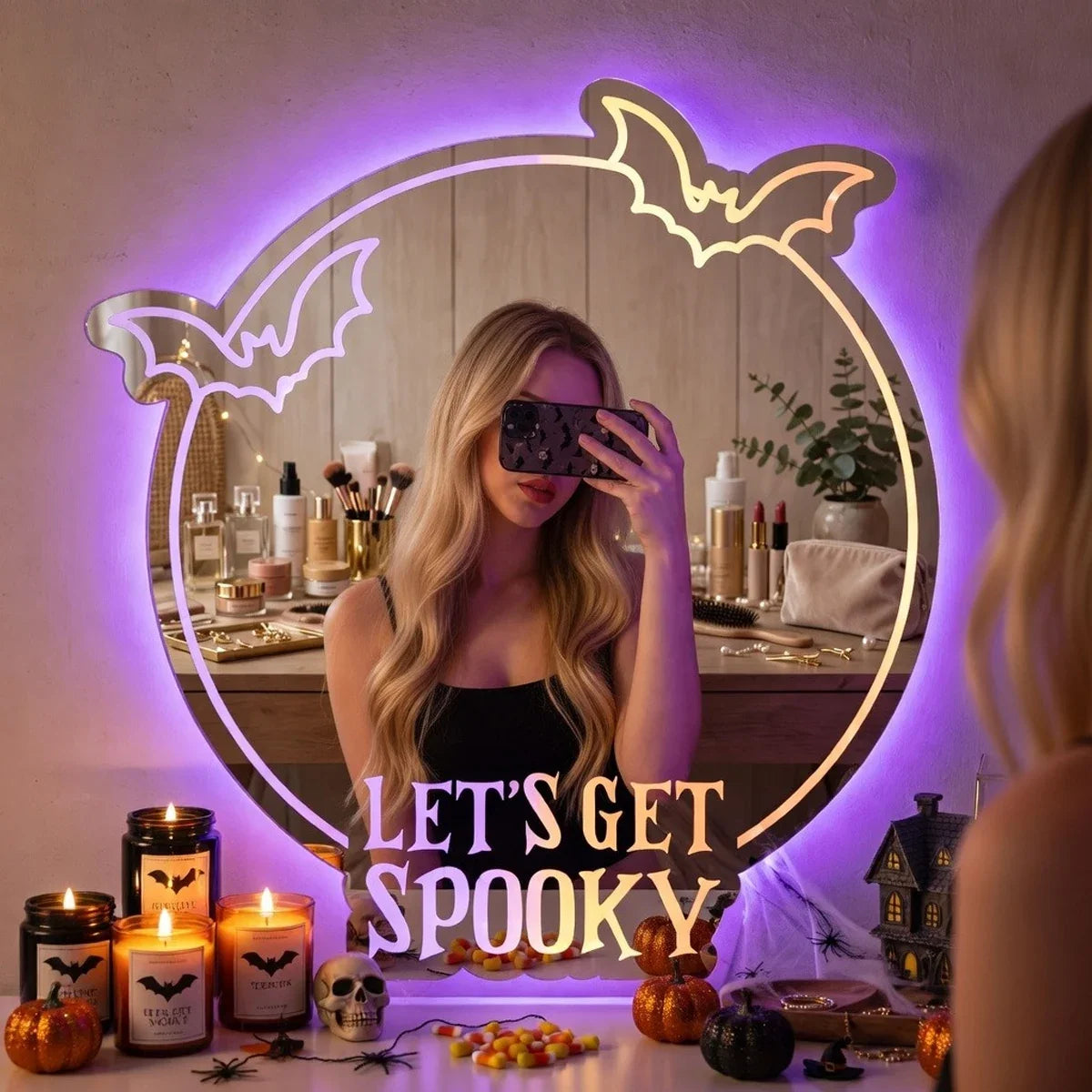 Personalized LED Acrylic Mirror Halloween Spooky Gift for Her