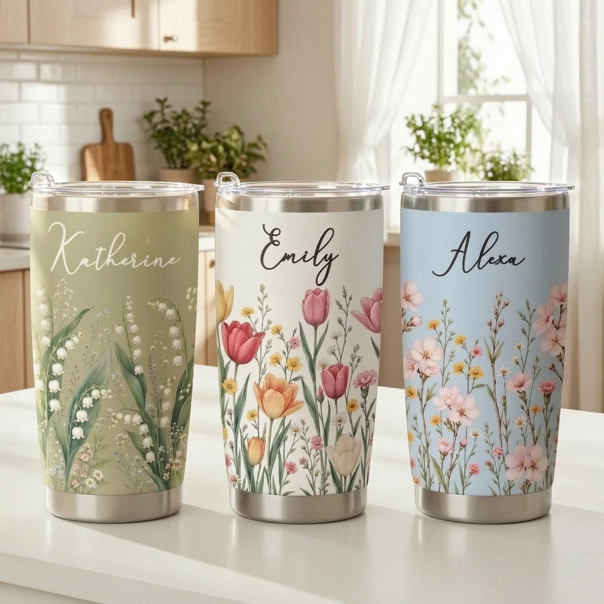 Personalized Insulated Travel Tumbler Custom Floral Gift for Sister