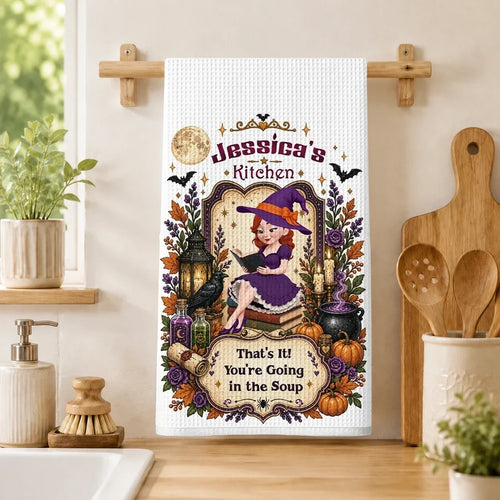 Personalized Halloween Kitchen Towel Custom Witch Art Gift