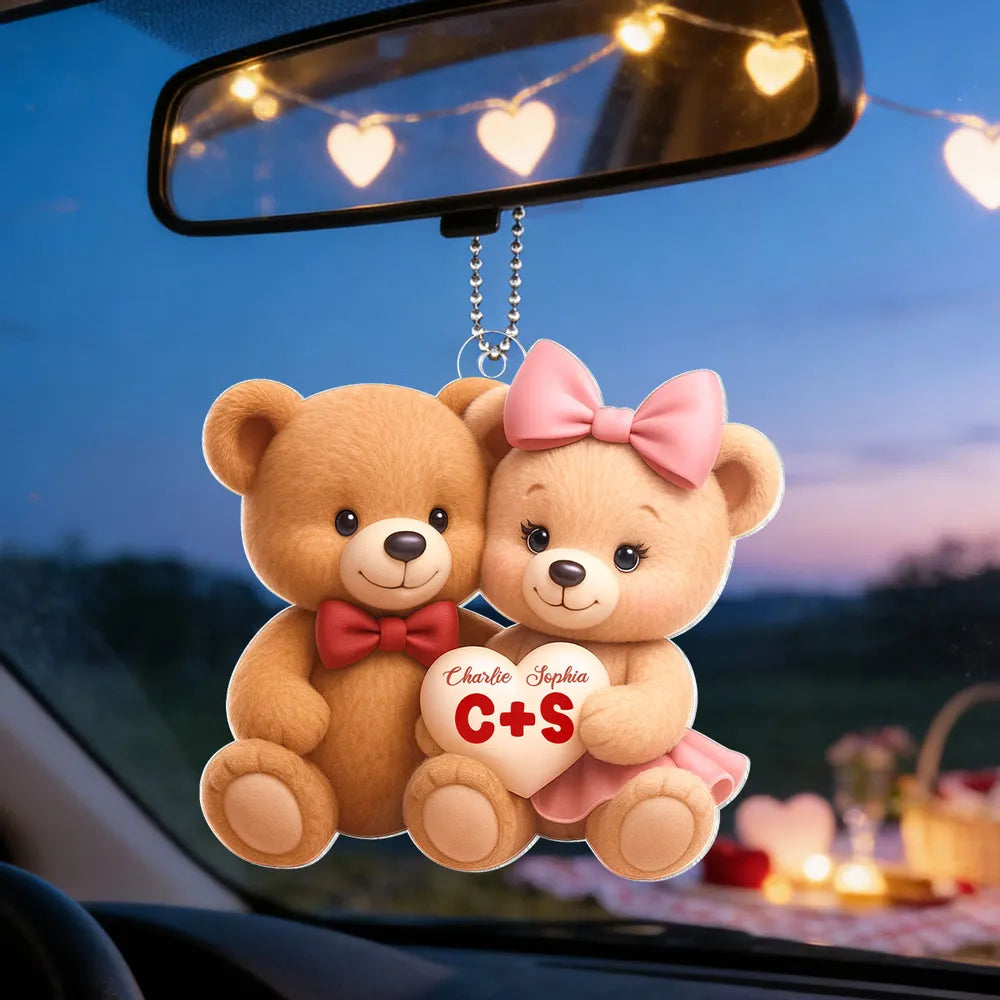 Personalized Teddy Bear Car Hanging Ornament for Couples - Romantic Gift Car Hanger MagicInPrints