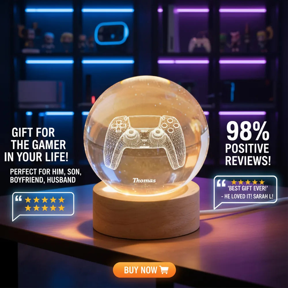 Personalized 3D Engraved Crystal Ball Lamp for Kids - Monster Truck Design Lamp MagicInPrints