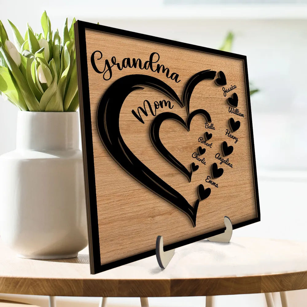 Personalized Family Heart Plaque for Grandma and Mom - Custom Names Gift Plaque MagicInPrints