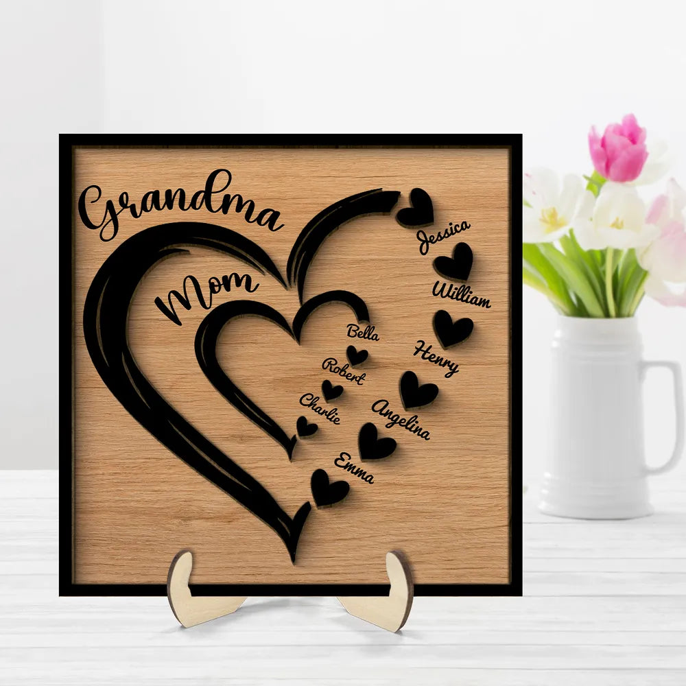 Personalized Family Heart Plaque for Grandma and Mom - Custom Names Gift Plaque MagicInPrints