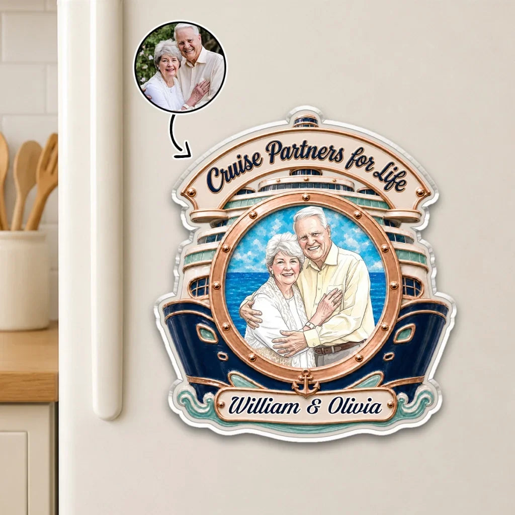 Personalized Acrylic Magnet Unique Couple Gift for Anniversary, Watercolor Travel Keepsake