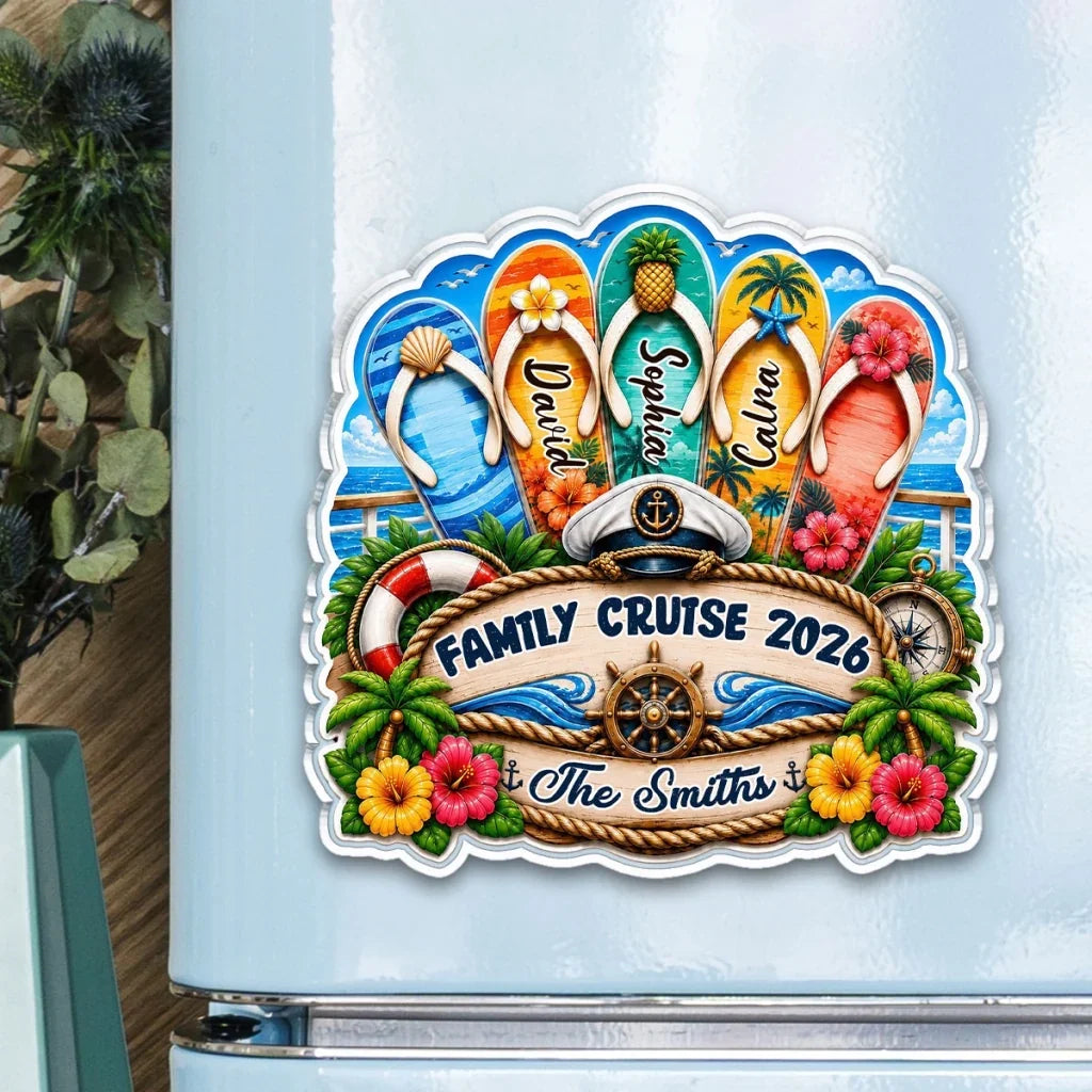 Personalized Acrylic Magnet Family Cruise Flip Flop Gift