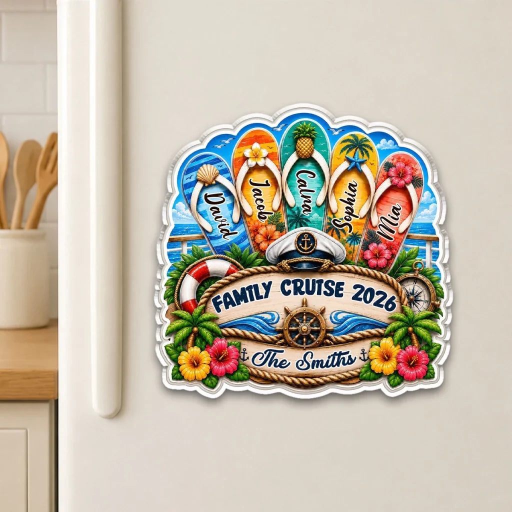 Personalized Acrylic Magnet Family Cruise Flip Flop Gift