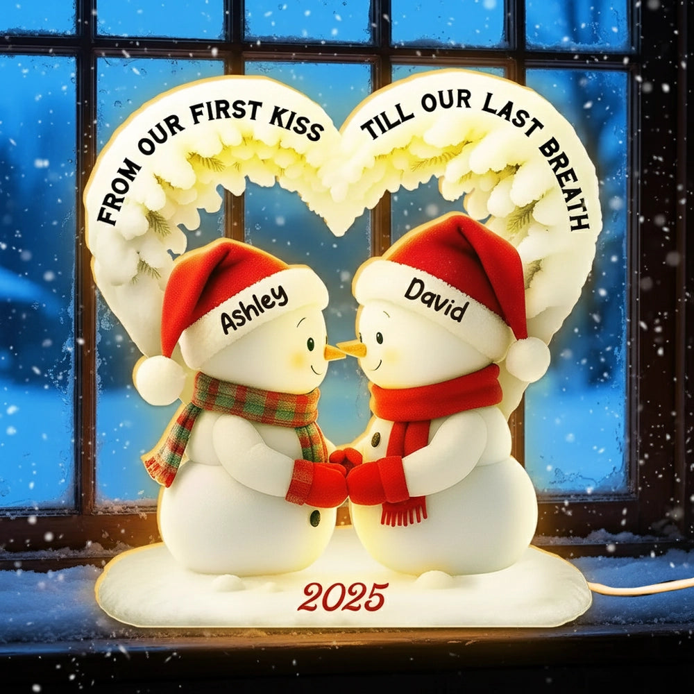 Personalized Snowman Couple LED Light for Couples - Romantic Christmas Gift Plaque MagicInPrints
