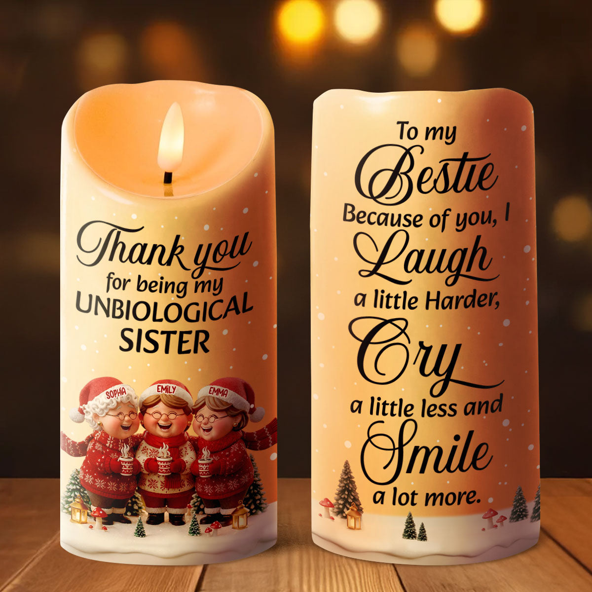 Personalized LED Candle for Best Friend - Sentimental Gift for Unbiological Sister Lamp MagicInPrints