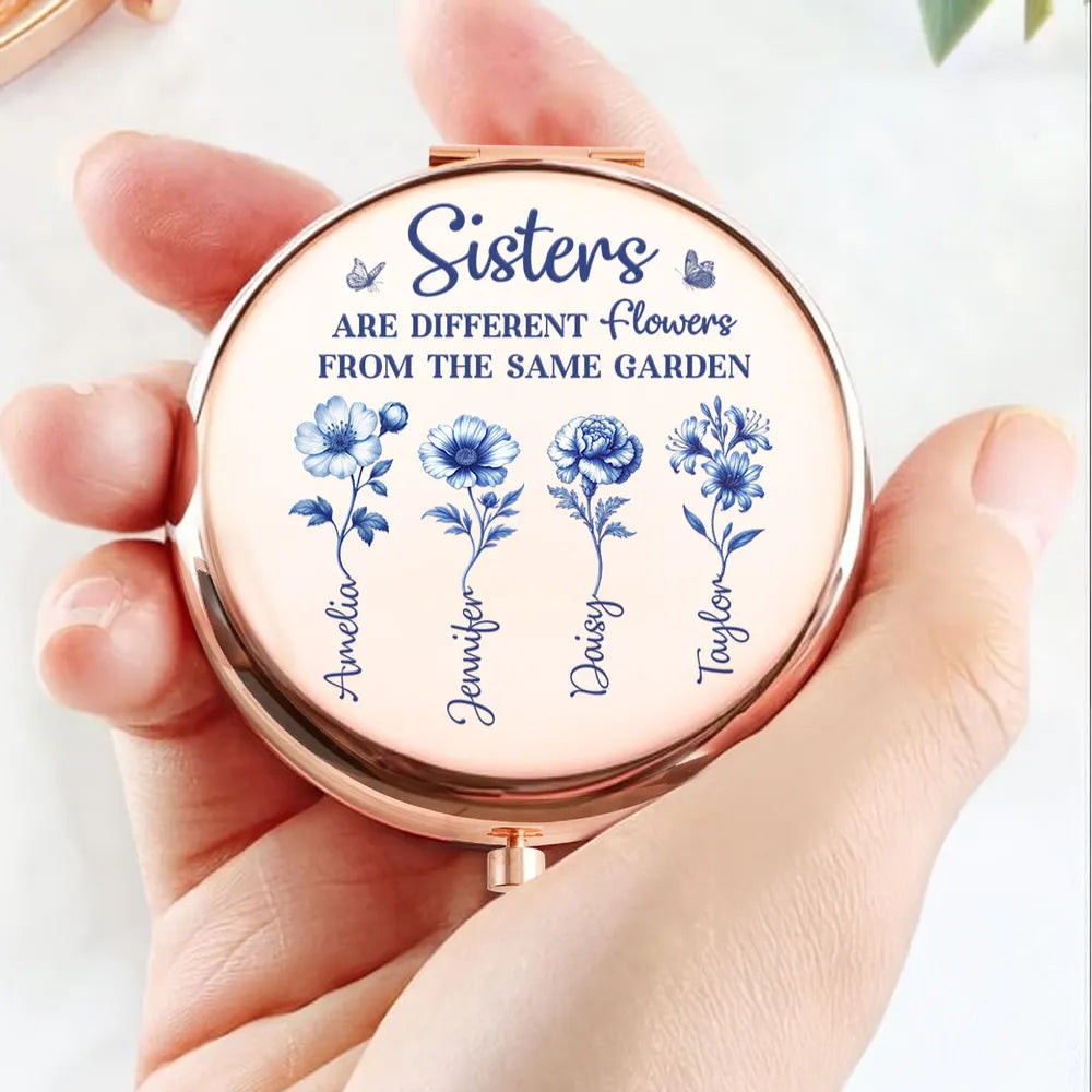 Personalized Compact Mirror for Sisters - Sentimental Gift with Floral Design Beauty Tools MagicInPrints