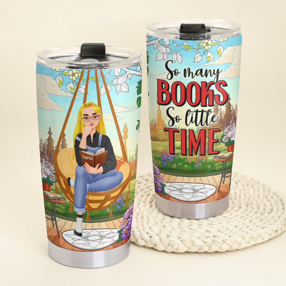 Personalized Tumbler for Book Lovers - So Many Books So Little Time Tumbler Cup PopCulturePrints