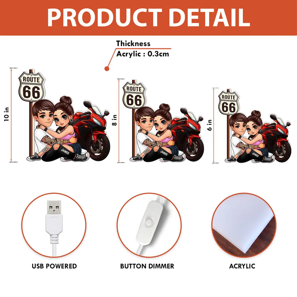 Customized Couple Cartoon Art for Bikers - Route 66 Adventure Gift Plaque MagicInPrints
