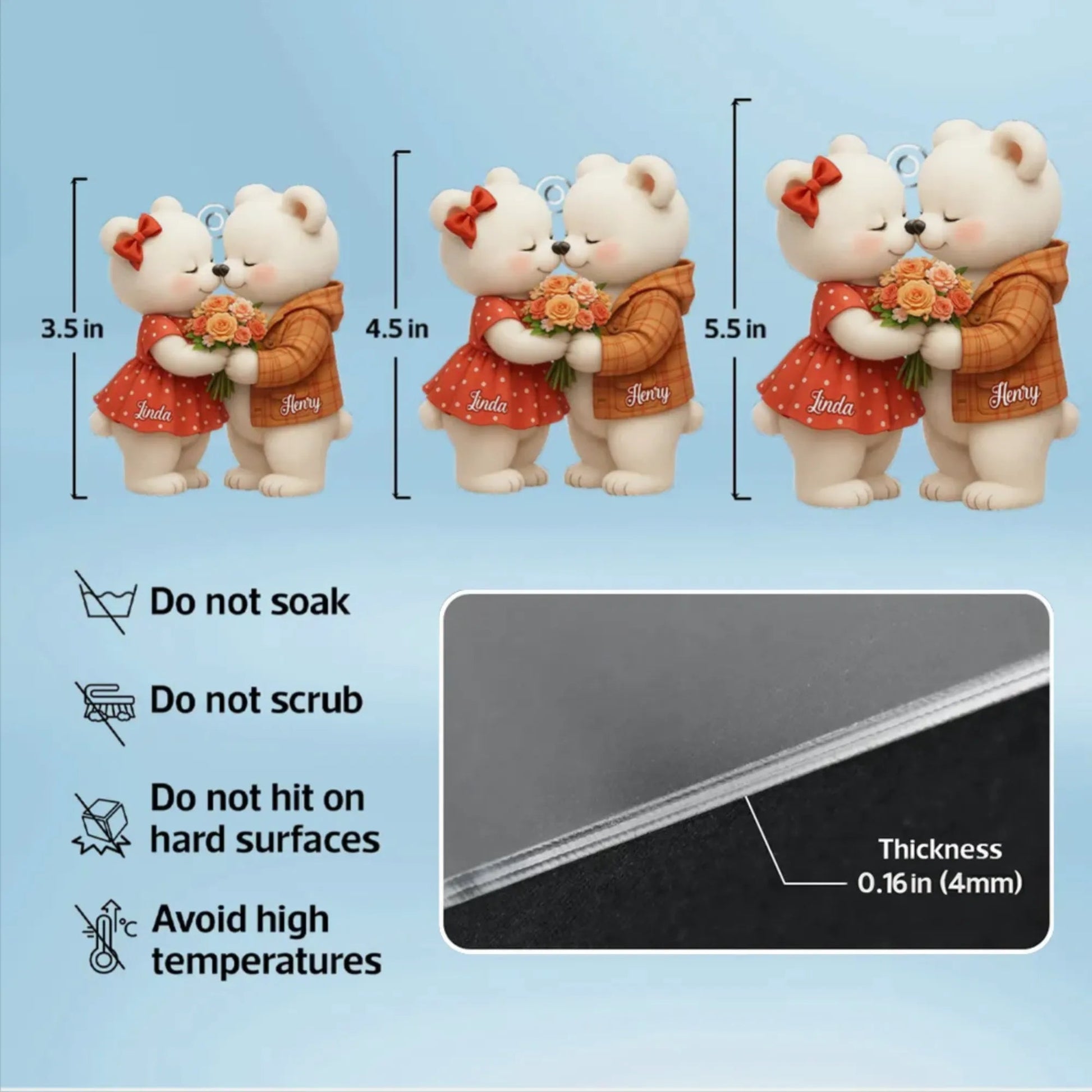 Personalized Bear Couple Car Ornament for Couples - Romantic Gift Car Hanger MagicInPrints