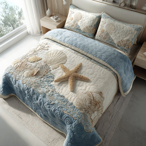 Create Your Coastal Retreat – Personalized 3-Piece Quilted Bedding Set – Gift for Beach Lovers Quilted Bedding Set V2 MagicInPrints