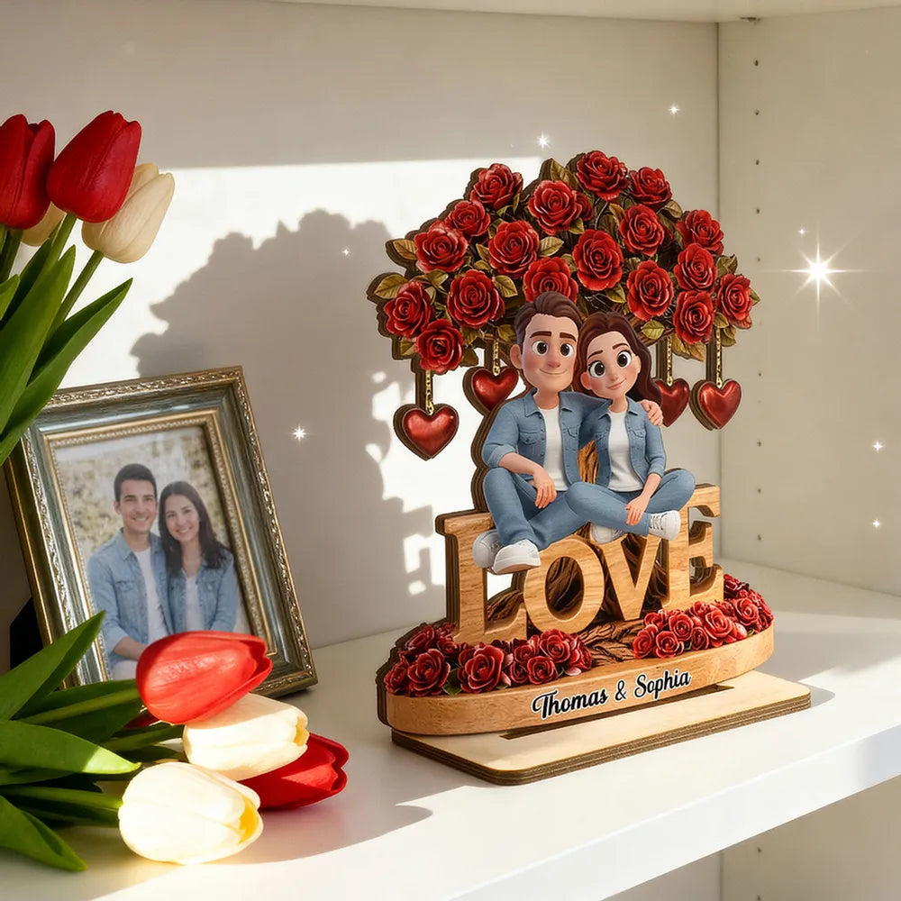 Personalized Couple Figurine Romantic Gift with Roses - Anniversary Keepsake Plaque MagicInPrints