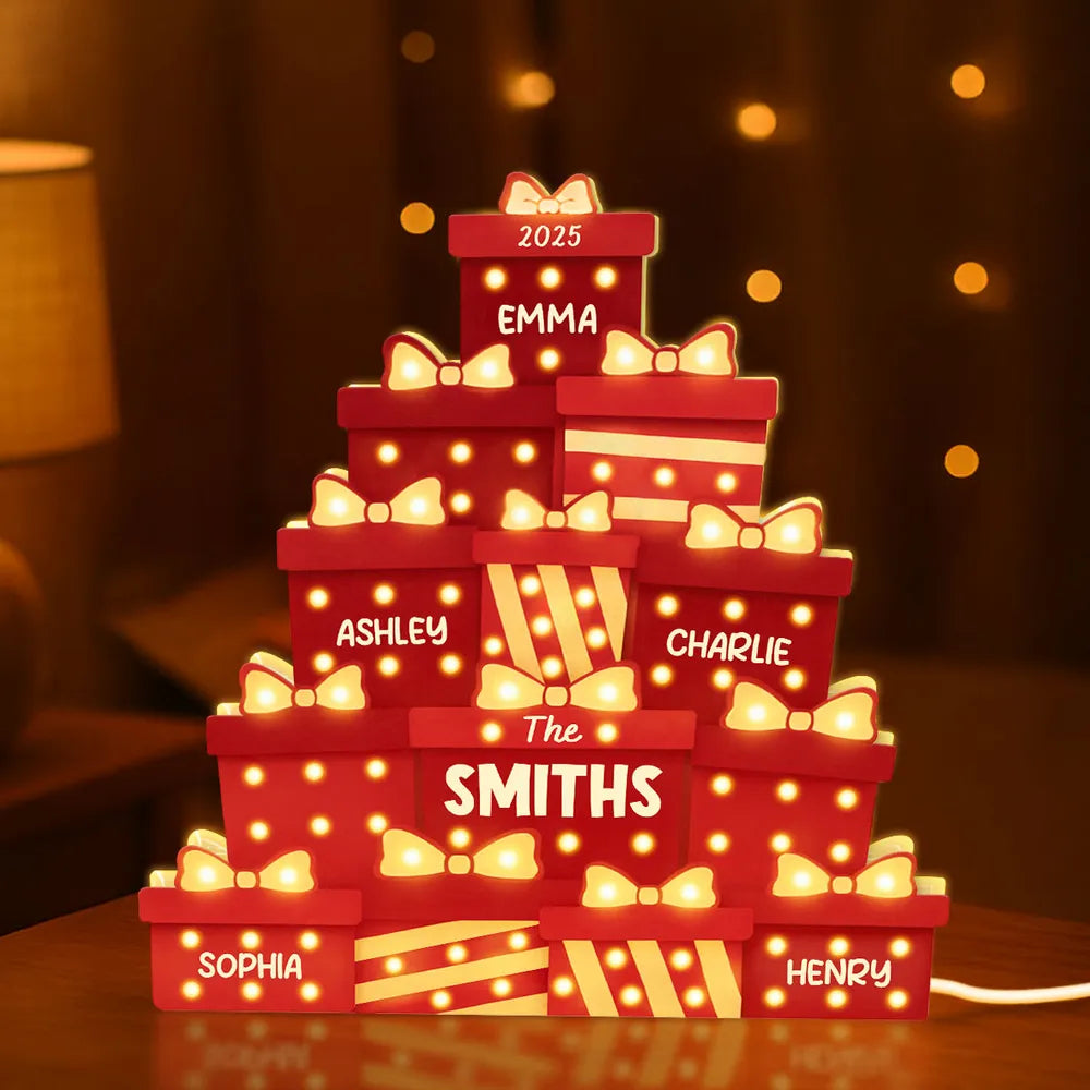 Personalized LED Christmas Gift Box Decor for Families - Holiday Home Decoration Plaque MagicInPrints