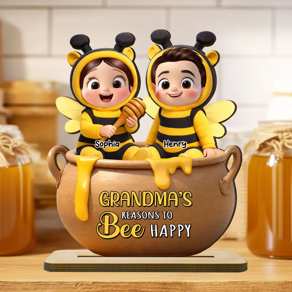 Customizable Bee-Themed Figurine for Grandparents - Personalized Family Gift Plaque MagicInPrints