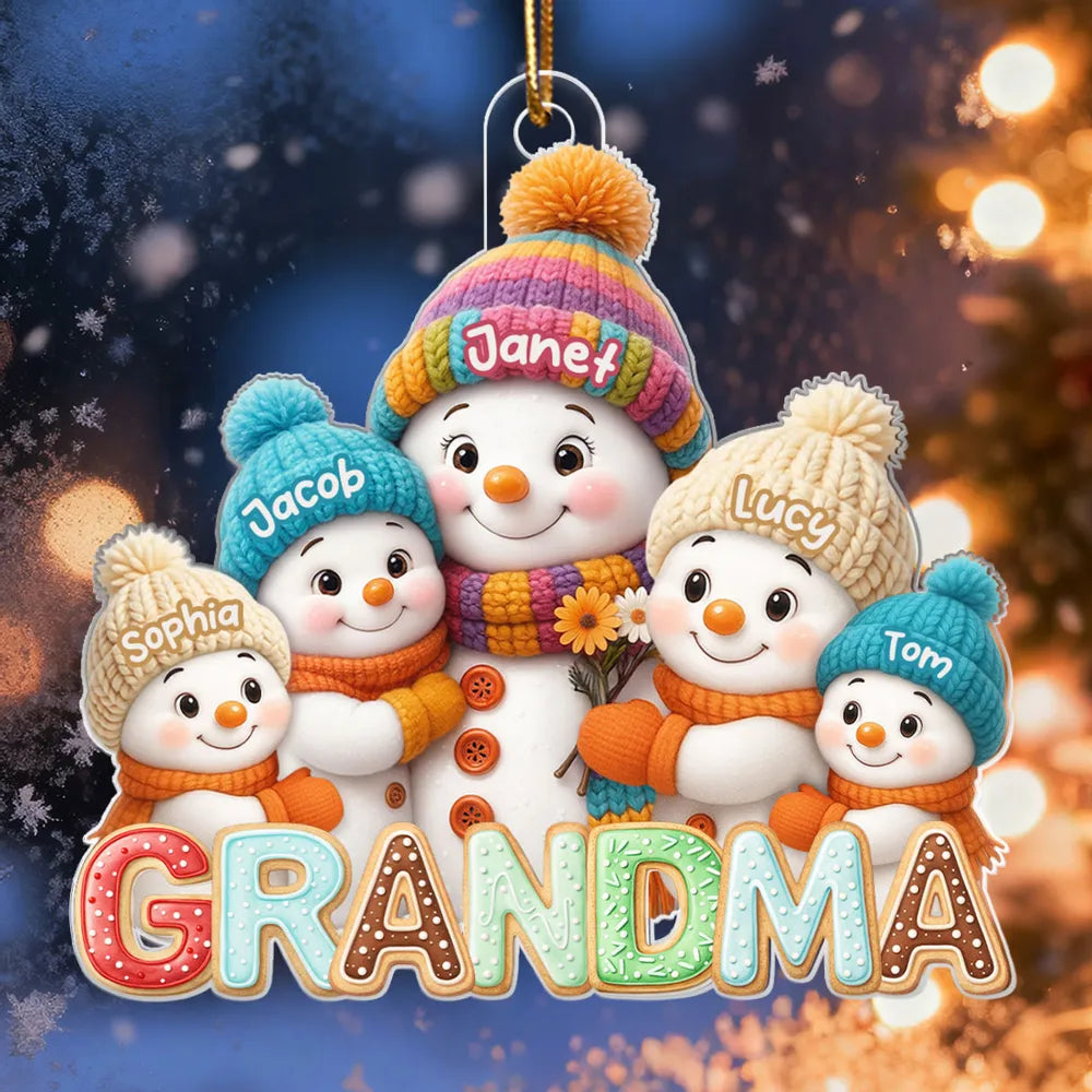 Personalized Snowman Family Christmas Ornament for Grandma - Holiday Decoration Ornament MagicInPrints