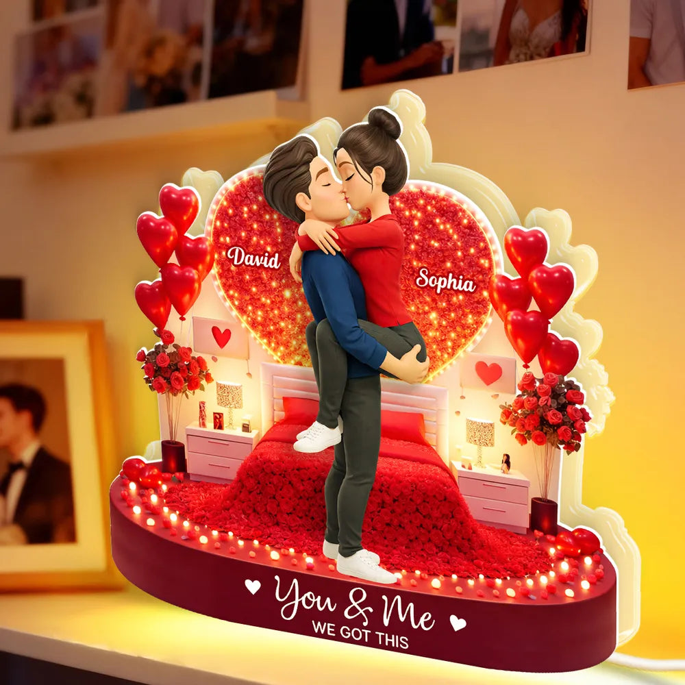 Personalized Romantic Couple Figurine with LED Heart - Anniversary Gift Plaque MagicInPrints