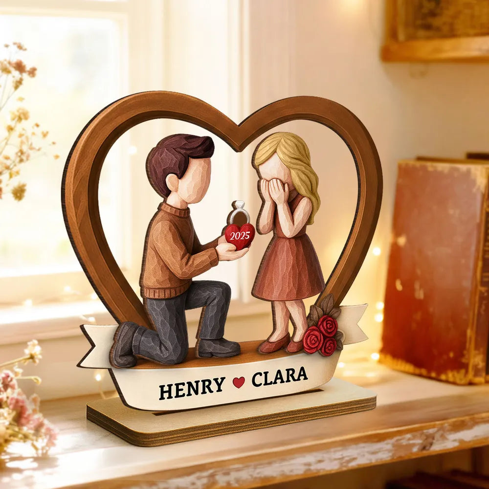 Personalized Wooden Couple Figurine Proposal Gift - Engagement Keepsake Plaque MagicInPrints